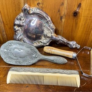 Vintage Silver Vanity Set with Comb and Lint Remover